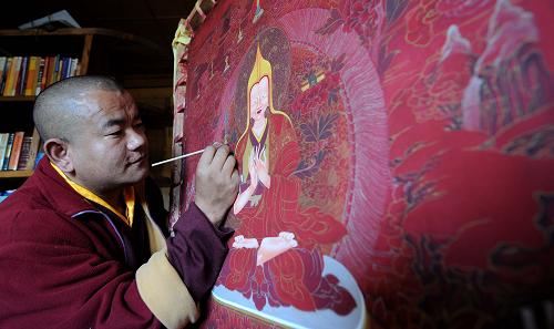 香格里拉一位传承、保护、弘扬唐卡艺术的人