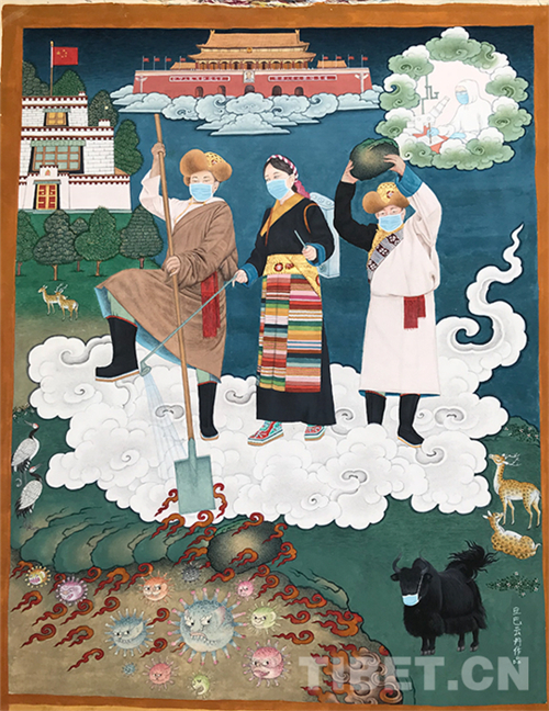 耗时一个多月 西藏唐卡画师绘制战“疫”主题唐卡1.jpg