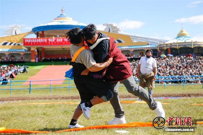 青海“河南蒙旗”那达慕盛会上演牧民搏克比赛1.jpg