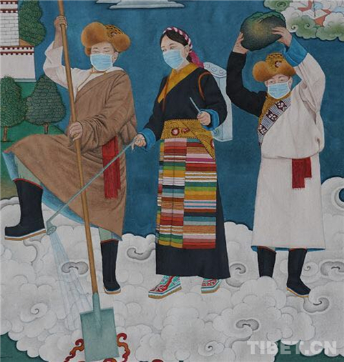 耗时一个多月 西藏唐卡画师绘制战“疫”主题唐卡2.jpg